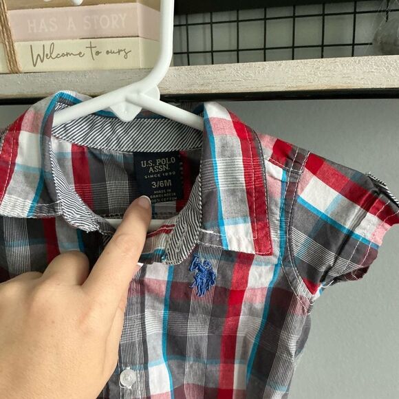 U.S. Polo Assn. Red and Blue Plaid Baby Bodysuit - Picture 4 of 4